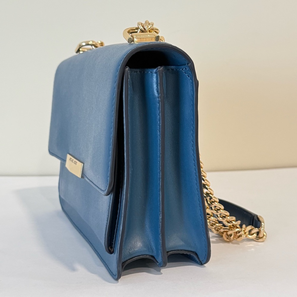 Michael Kors Jade Gusset Leather Shoulder Bag Blue Gold Chain Crossbody Shoulder - Picture 5 of 16